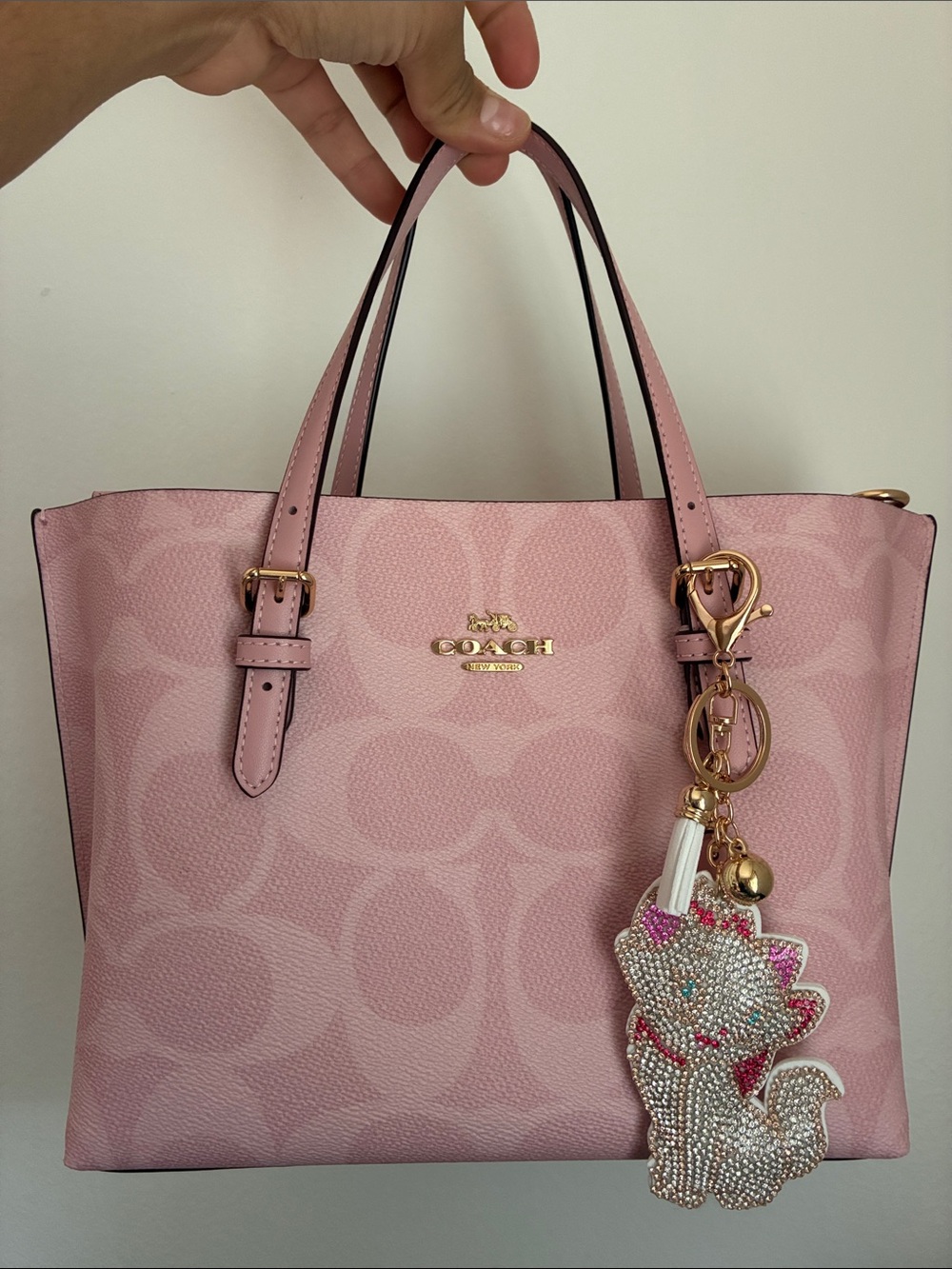 2/$20🎀 Crystal Cat Keychain Bag Charm - Gold and Pink